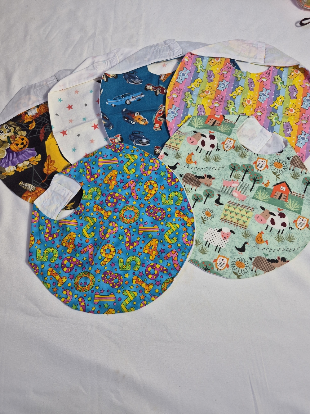Vintage Handmade new baby cotton bibs 6 count Velcro